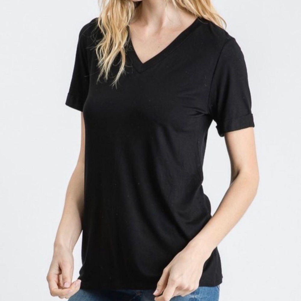 Plain black v-neck